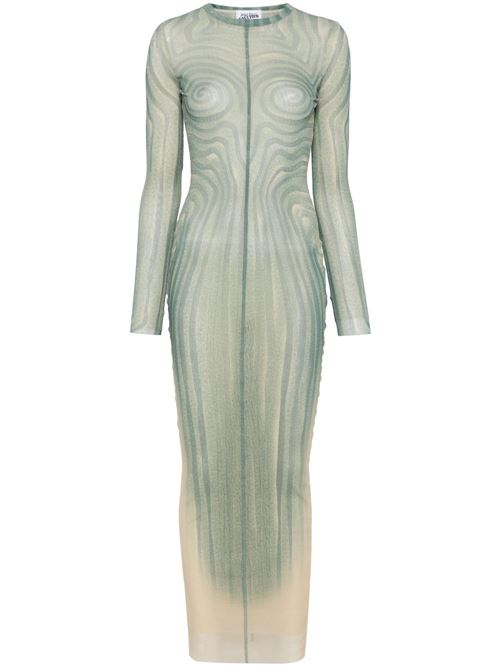 Spiral Printed Mesh Long Dress with Ruffles JEAN PAUL GAULTIER | 2534FRO390T5870351